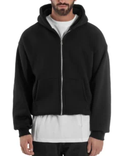 Felpa Boxy Fit Cappuccio E Zip Basic Felpata Nero F3061A