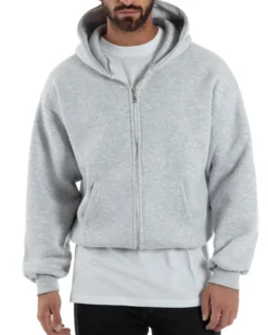 Felpa Boxy Fit Cappuccio E Zip Basic Felpata Grigio Chiaro F3059A