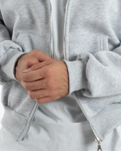 Felpa Boxy Fit Cappuccio E Zip Basic Felpata Grigio Chiaro F3059A