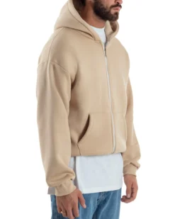 Felpa Boxy Fit Cappuccio E Zip Basic Felpata Beige F3062A