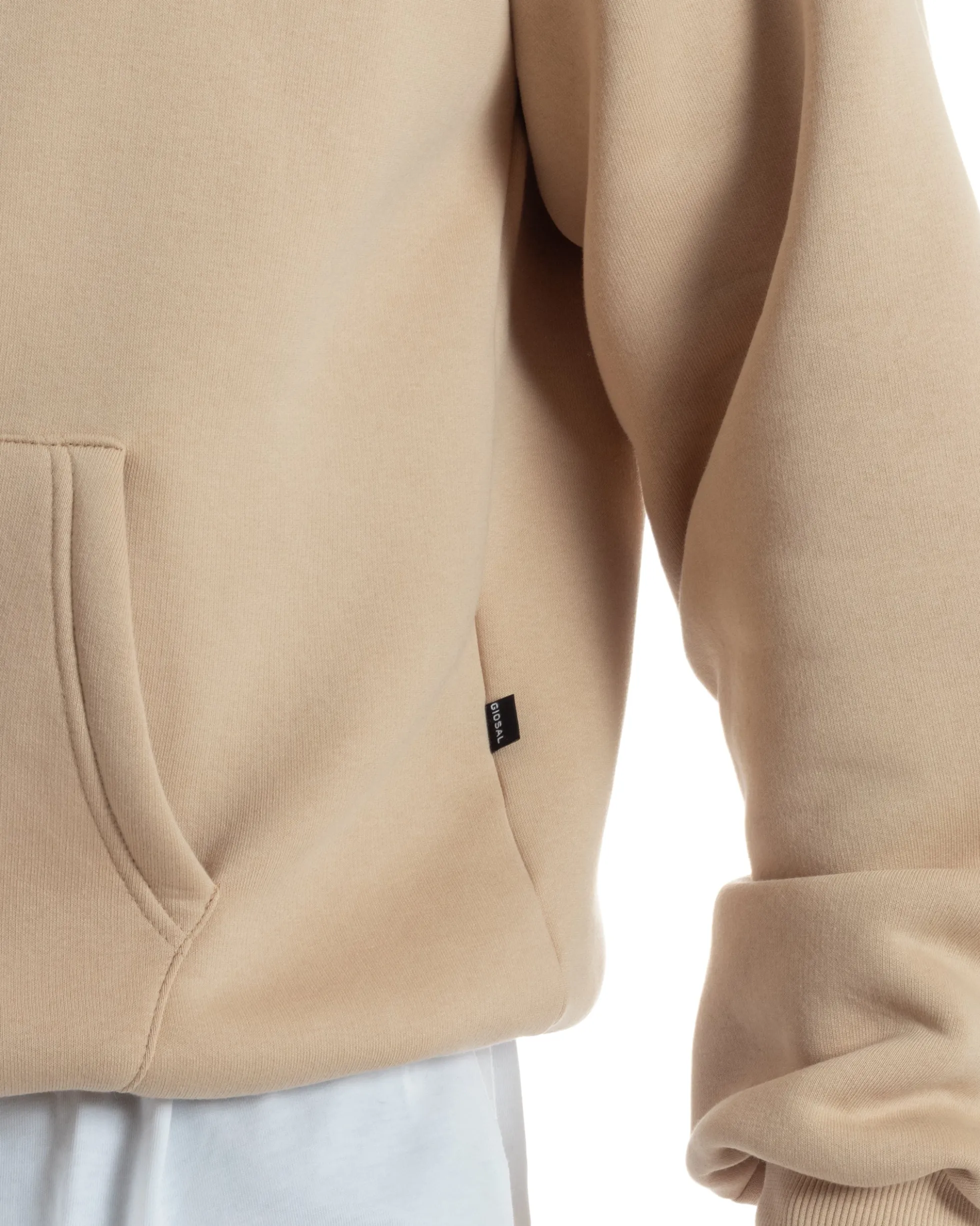 Felpa Boxy Fit Cappuccio E Zip Basic Felpata Beige F3062A
