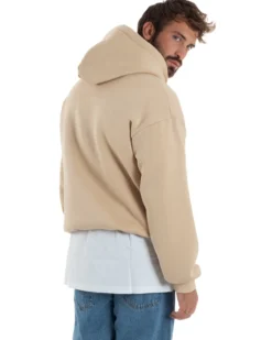 Felpa Boxy Fit Cappuccio E Zip Basic Felpata Beige F3062A