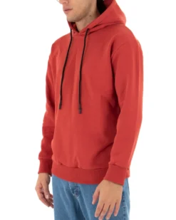 Felpa Con Cappuccio Uomo Basic Tinta Unita Mattone Comoda Relaxed Fit Garzata Leggera GIOSAL-F2864A