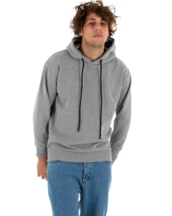 Felpa Con Cappuccio Uomo Basic Tinta Unita Grigio Comoda Relaxed Fit Garzata Leggera GIOSAL-F2867A