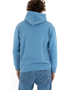 Felpa Con Cappuccio Uomo Basic Tinta Unita Azzurro Comoda Relaxed Fit Garzata Leggera GIOSAL-F2870A