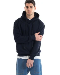 Felpa Con Cappuccio Uomo Basic Tinta Unita Blu Comoda Relaxed Fit Cotone GIOSAL-F2976A