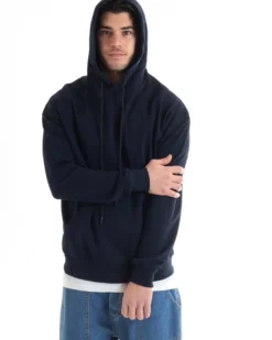 Felpa Con Cappuccio Uomo Basic Tinta Unita Blu Comoda Relaxed Fit Cotone GIOSAL-F2976A