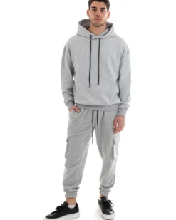 Felpa Con Cappuccio Uomo Basic Tinta Unita Grigio Comoda Relaxed Fit Cotone GIOSAL-F2981A
