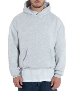 Felpa con cappuccio uomo boxy fit basic felpata comoda grigio chiaro GIOSAL-F2991A