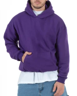 Felpa Con Cappuccio Uomo Boxy Fit Basic Felpata Comoda Viola F2997A