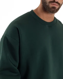Felpa Girocollo Hoodie Boxy Fit Basic Felpata Verde F3057A