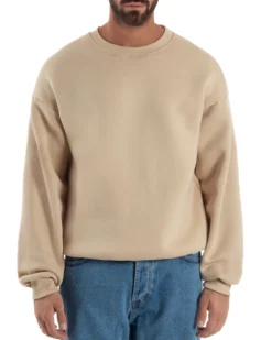 Felpa Girocollo Hoodie Boxy Fit Basic Felpata Beige F3056A