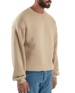 Felpa Girocollo Hoodie Boxy Fit Basic Felpata Beige F3056A