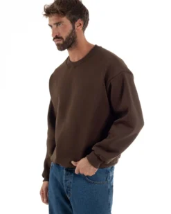 Felpa Girocollo Hoodie Boxy Fit Basic Felpata Marrone F3058A
