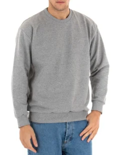 Felpa Girocollo Uomo Basic Tinta Unita Grigio Comoda Relaxed Fit Garzata Leggera GIOSAL-F2859A