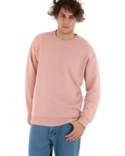 Felpa Girocollo Uomo Basic Tinta Unita Rosa Comoda Relaxed Fit Garzata Leggera GIOSAL-F2854A