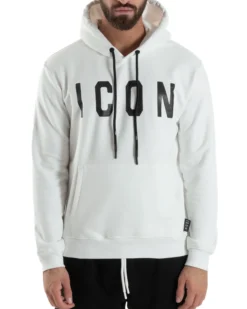 Felpa Uomo Cappuccio Marsupio Stampa Regular Fit Basic Bianco ICON ICUF2W6F005