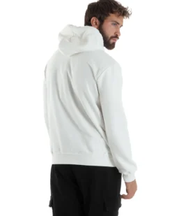 Felpa Uomo Cappuccio Marsupio Stampa Regular Fit Basic Bianco ICON ICUF2W6F005