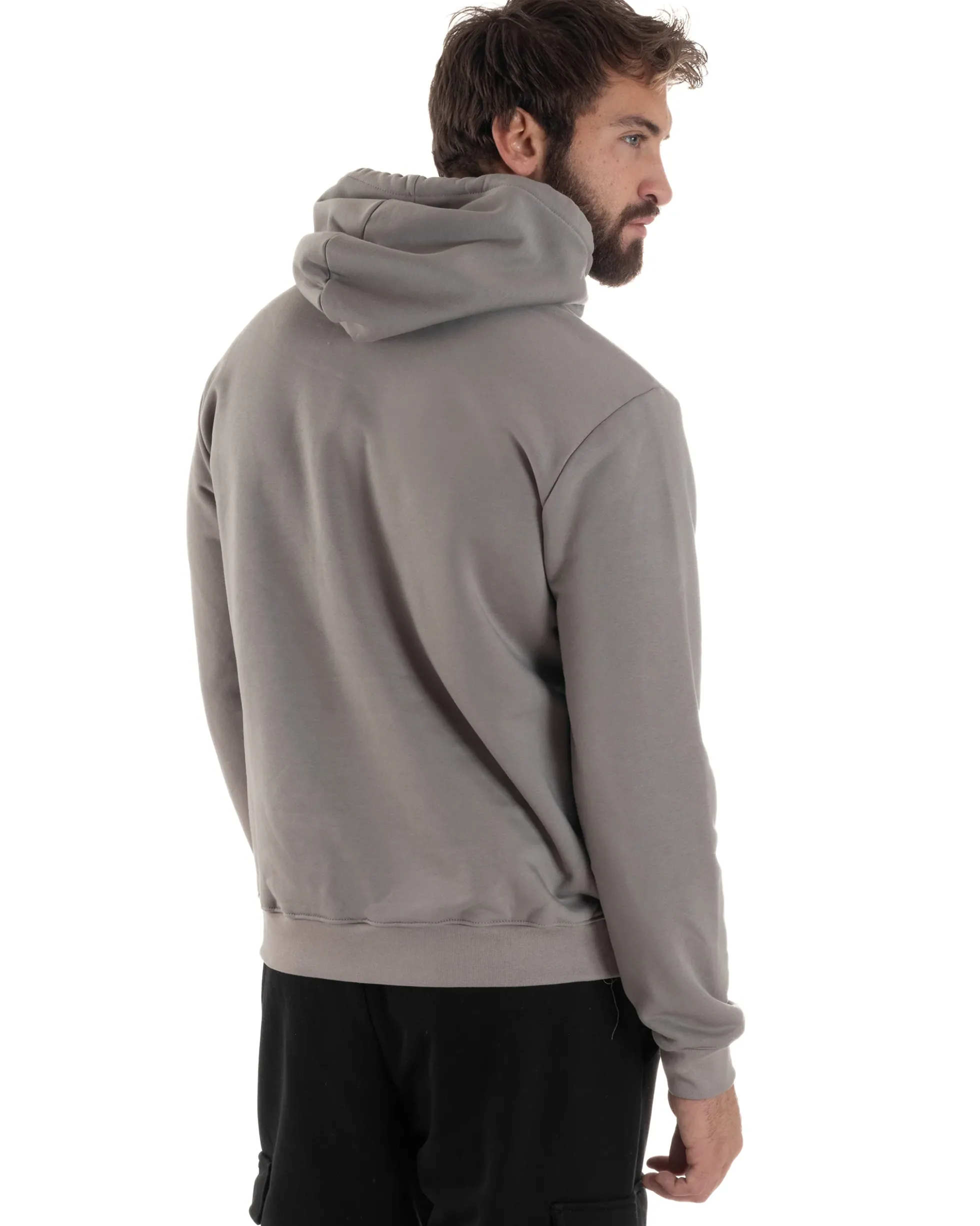 Felpa Uomo Cappuccio Marsupio Stampa Regular Fit Basic Grigio ICON ICUF2W6F005