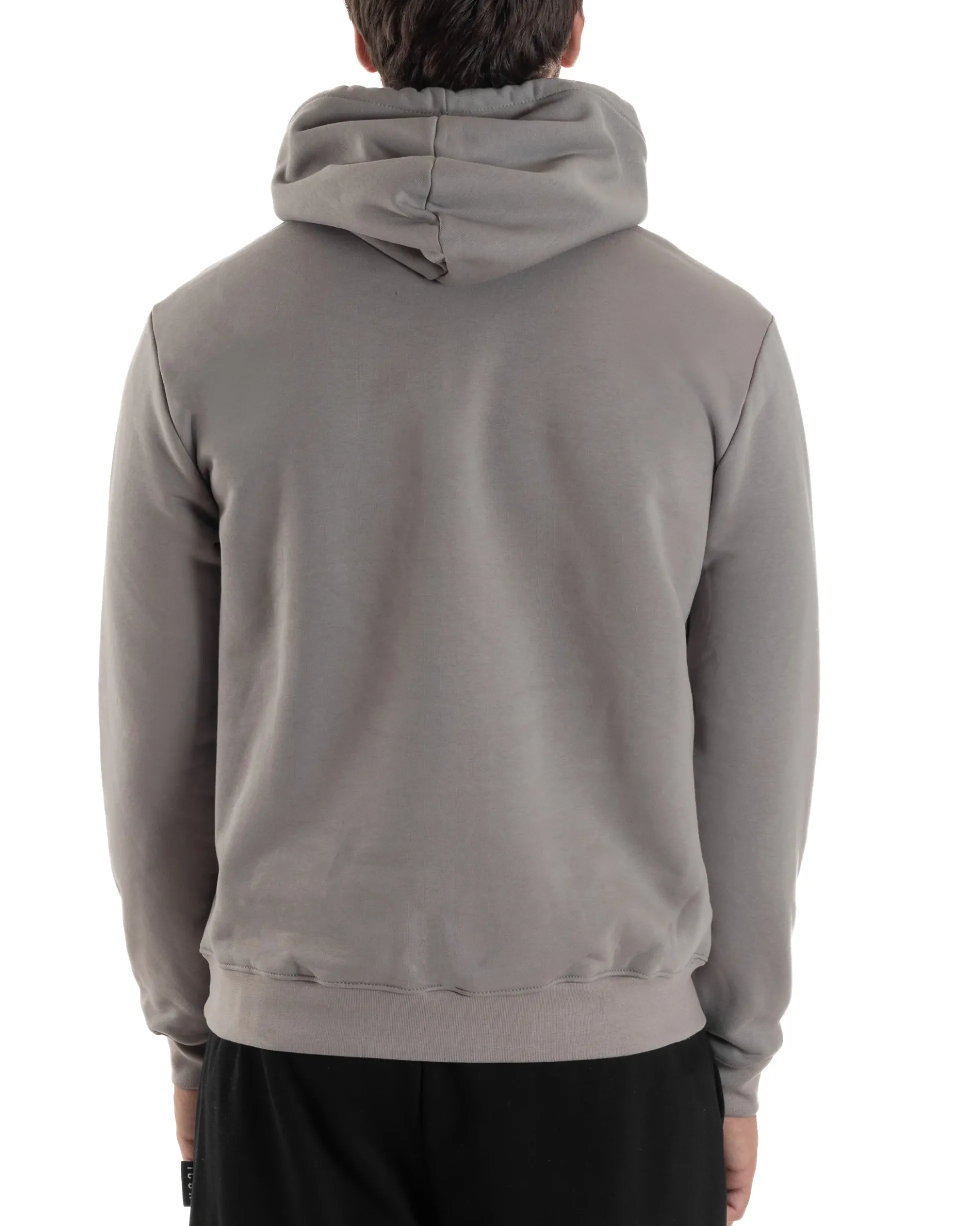 Felpa Uomo Cappuccio Marsupio Stampa Regular Fit Basic Grigio ICON ICUF2W6F005