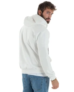 Felpa Uomo Cappuccio Zip Marsupio Stampa Regular Fit Basic Bianco ICON ICUF2W6F007