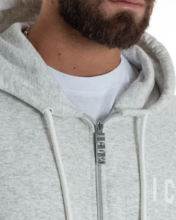 Felpa Uomo Cappuccio Zip Marsupio Stampa Regular Fit Basic Grigio Chiaro ICON ICUF2W6F007