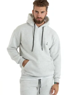 Felpa Uomo Con Cappuccio Maglia Felpata Basic Tinta Unita Bianco Regular Fit GIOSAL-F3020A