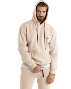Felpa Uomo Con Cappuccio Maglia Felpata Basic Tinta Unita Avorio Regular Fit GIOSAL-F3016A