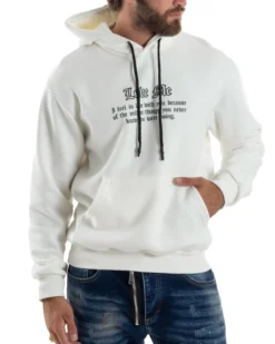 Felpa Uomo Con Cappuccio PolyCotton Garzato Maglia Con Tasca Marsupio Con Stampa Casual Comoda Panna GIOSAL-F3026A