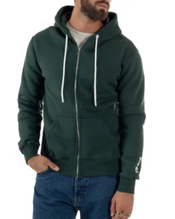 Felpa Uomo Con Cappuccio Zip Basic Tinta Unita Verde BERNA M252018