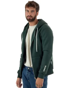 Felpa Uomo Con Cappuccio Zip Basic Tinta Unita Verde BERNA M252018