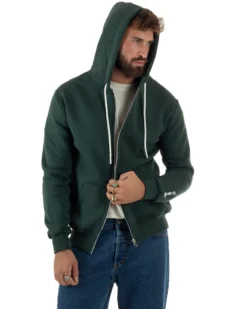 Felpa Uomo Con Cappuccio Zip Basic Tinta Unita Verde BERNA M252018
