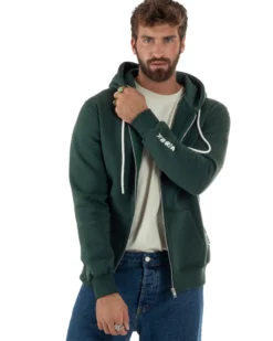 Felpa Uomo Con Cappuccio Zip Basic Tinta Unita Verde BERNA M252018