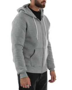 Felpa Uomo Con Cappuccio Zip Basic Tinta Unita Grigio BERNA M252018