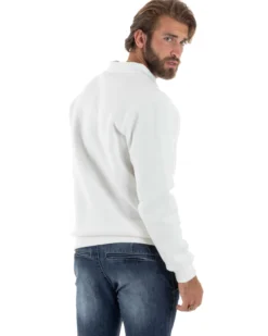 Felpa Uomo Con Colletto Polo Cotone Garzato Maglia Girocollo Comoda Regular Fit Casual Panna GIOSAL-F3025A