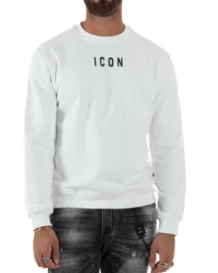 Felpa Uomo Girocollo Casual Regular Fit Stampa Scritta Basic Bianco ICON ICUF2W6F006