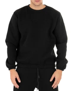 Felpa Uomo Girocollo Maglia Felpata Basic Tinta Unita Nero Regular Fit GIOSAL-F2875A