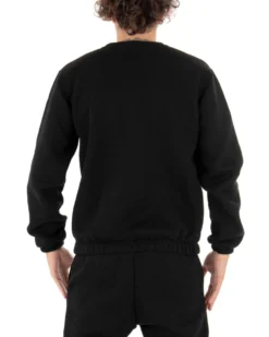 Felpa Uomo Girocollo Maglia Felpata Basic Tinta Unita Nero Regular Fit GIOSAL-F2875A