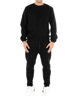 Felpa Uomo Girocollo Maglia Felpata Basic Tinta Unita Nero Regular Fit GIOSAL-F2875A