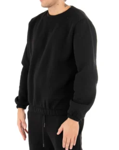 Felpa Uomo Girocollo Maglia Felpata Basic Tinta Unita Nero Regular Fit GIOSAL-F2875A