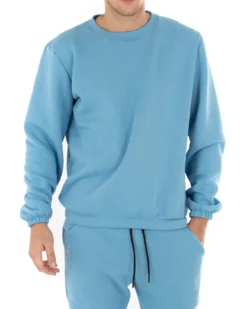 Felpa Uomo Girocollo Maglia Felpata Basic Tinta Unita Azzurro Regular Fit GIOSAL-F2877A