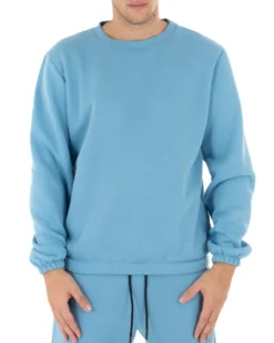 Felpa Uomo Girocollo Maglia Felpata Basic Tinta Unita Azzurro Regular Fit GIOSAL-F2877A