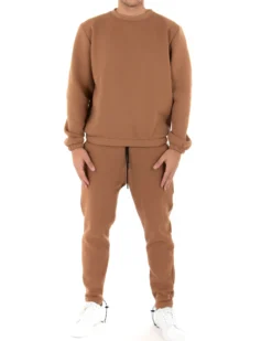 Felpa Uomo Girocollo Maglia Felpata Basic Tinta Unita Camel Regular Fit GIOSAL-F2876A