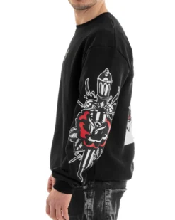 Felpa Uomo Girocollo Maglia Oversize Stampa Nero GIOSAL-F2986A