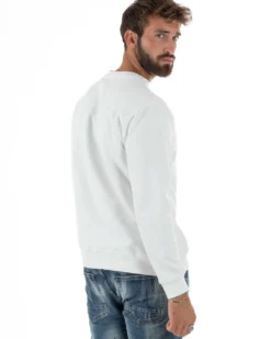 Felpa Uomo Girocollo Stampa Scritta Casual Regular Fit Basic Bianco ICON ICUF2W6F001
