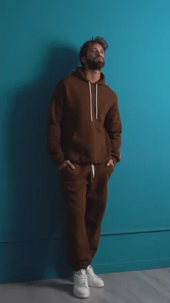Felpa Uomo Hoodie Con Cappuccio Logo Felpata Comoda Marrone Berna M-252019