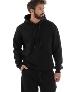 Felpa Uomo Hoodie Con Cappuccio Logo Felpata Comoda Nero Berna M-252019