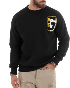 Felpa Uomo Manica Lunga Stampa Ricamo Lettera Tinta Unita Nera Felpata Casual Comfy GIOSAL-F3043A