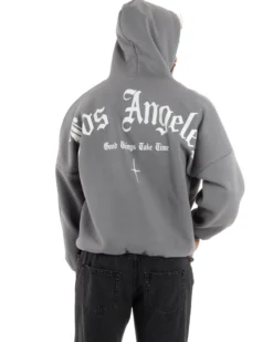 Felpa Uomo PolyCotton Garzata Con Cappuccio Regolabile Stampa Marsupio Maglia Casual Calda Oversize Grigio GIOSAL-F3032A