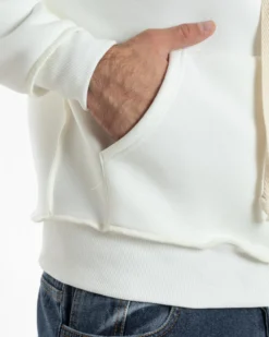 Felpa Uomo PolyCotton Garzata Con Cappuccio Cuciture Reverse E Marsupio Boxy Fit Maglia Morbida Calda Bianco GIOSAL-F3041A